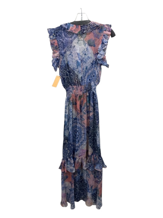 Misa Size S blue, pink, multi Polyester Ruffle Cap Sleeve Geometric Floral Dress blue, pink, multi / S