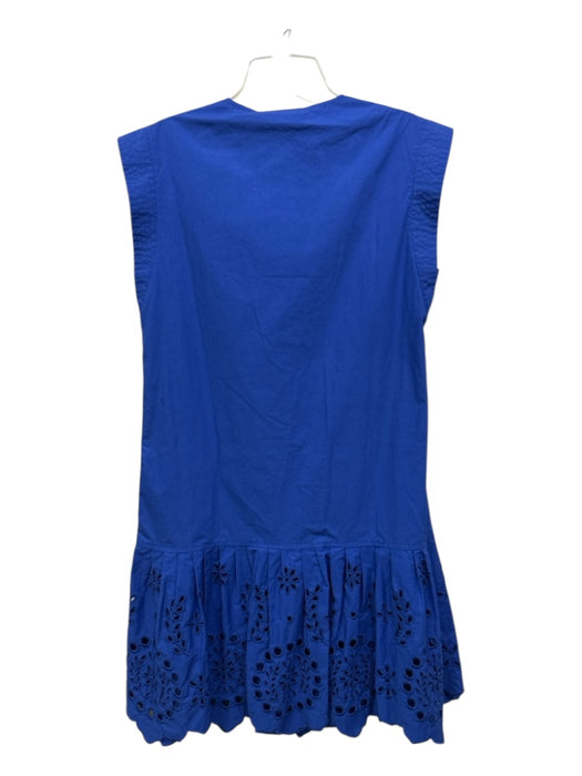 Derek Lam 10 Crosby Size 2 Blue Cotton Cap Sleeve Floral Eyelet V Neck Dress Blue / 2