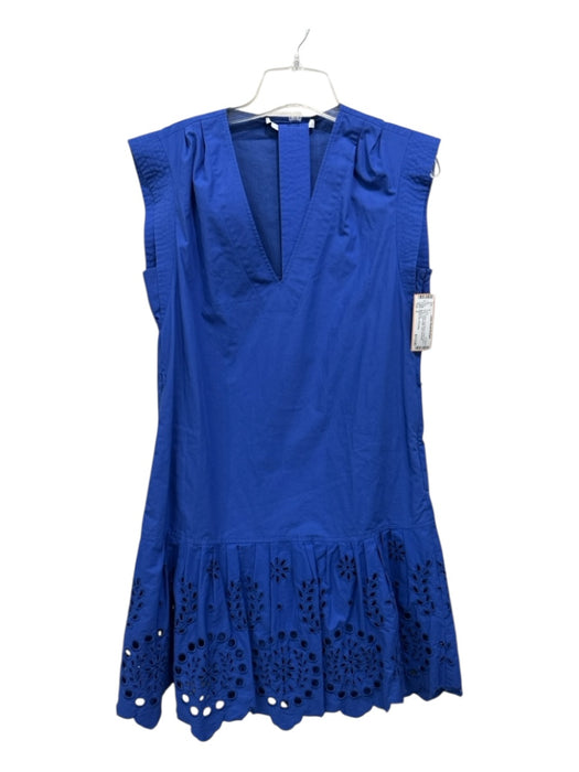 Derek Lam 10 Crosby Size 2 Blue Cotton Cap Sleeve Floral Eyelet V Neck Dress Blue / 2