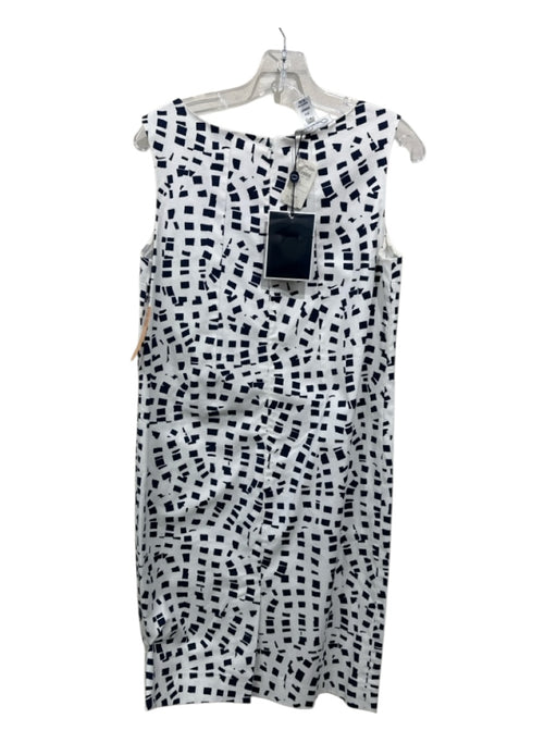 Oscar De La Renta Size 4 White & Blue Cotton Sleeveless Geometric Print Dress White & Blue / 4
