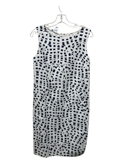 Oscar De La Renta Size 4 White & Blue Cotton Sleeveless Geometric Print Dress White & Blue / 4