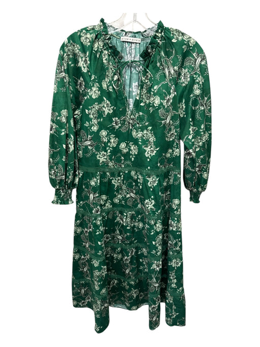 Alice + Olivia Size XS Green & White Cotton & Elastane Puff 1/2 Sleeve Dress Green & White / XS