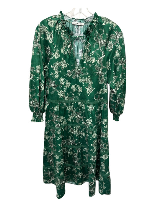 Alice + Olivia Size XS Green & White Cotton & Elastane Puff 1/2 Sleeve Dress Green & White / XS