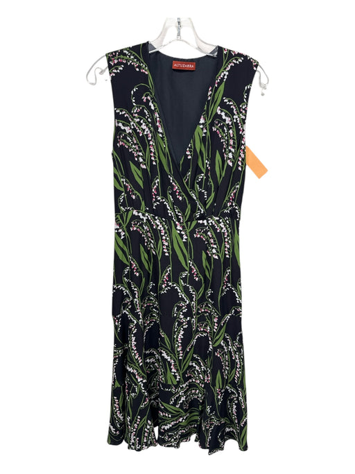 Altuzarra Size 36 Black, Green, Pink Silk Sleeveless Floral Print V Neck Dress Black, Green, Pink / 36