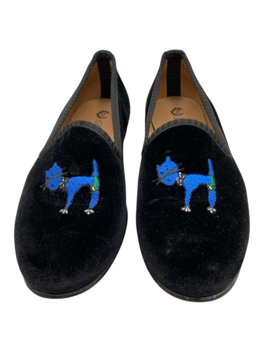 Del Loro Shoe Size 7 Black, Blue, Multi Velvet Embroidered Almond Toe Loafers Black, Blue, Multi / 7