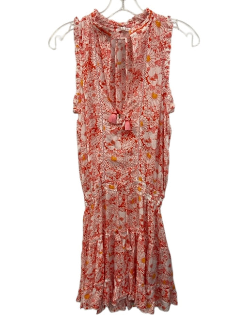 Poupette St. Barth Size XS Red, Yellow & White Cotton Short Ruffle Sleeve Dress Red, Yellow & White / XS