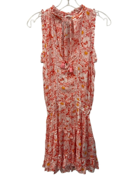 Poupette St. Barth Size XS Red, Yellow & White Cotton Short Ruffle Sleeve Dress Red, Yellow & White / XS