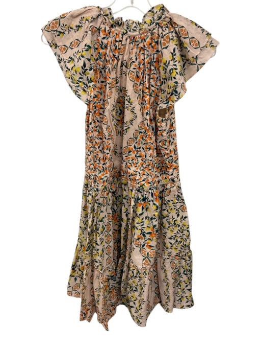 Anna Cate Size XS Peach, Green & Multi Cotton Ruffle Cap Sleeve V Neck Dress Peach, Green & Multi / XS