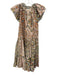 Anna Cate Size XS Peach, Green & Multi Cotton Ruffle Cap Sleeve V Neck Dress Peach, Green & Multi / XS