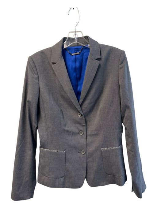 Elie Tahari Size 8 Gray Polyester Blue lining Shoulder Pads Blazer Jacket Gray / 8
