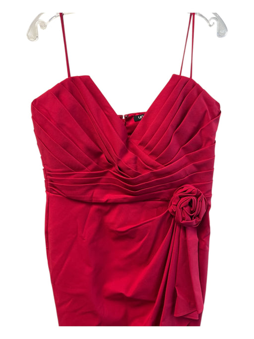 Ungaro Size 12 Red Rayon Spaghetti Strap Pleated Rose detail zipper back Dress Red / 12
