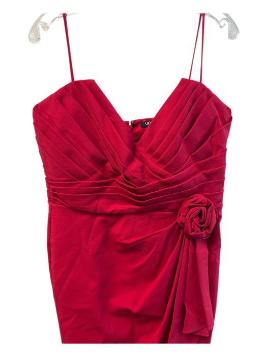 Ungaro Size 12 Red Rayon Spaghetti Strap Pleated Rose detail zipper back Dress Red / 12
