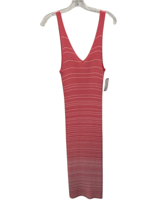 Staud Size L Pink & White Ribbed Knit Sleeveless Horizontal Stripe Fitted Dress Pink & White / L