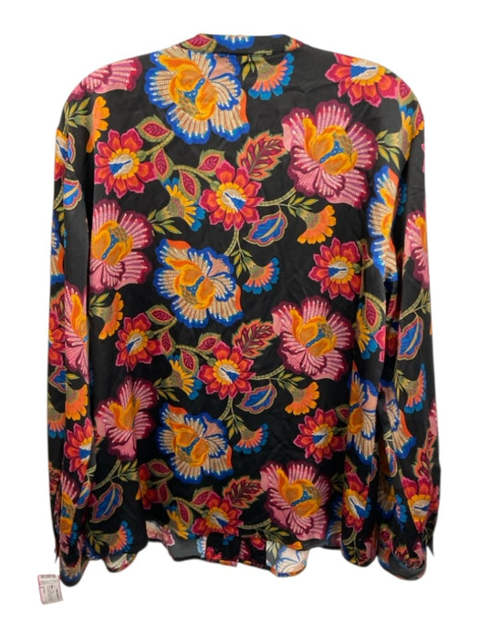 Johnny Was Size M Black, Fuchsia & Multi Silk Satin Floral Long Sleeve Top Black, Fuchsia & Multi / M