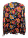 Johnny Was Size M Black, Fuchsia & Multi Silk Satin Floral Long Sleeve Top Black, Fuchsia & Multi / M