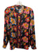 Johnny Was Size M Black, Fuchsia & Multi Silk Satin Floral Long Sleeve Top Black, Fuchsia & Multi / M