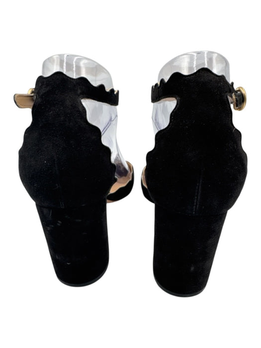 Chloe Shoe Size 38 Black Suede Round Toe Scallop Detail Block Heel Pumps Black / 38