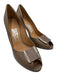 Salvatore Ferragamo Shoe Size 8 Taupe Leather Peep Toe Buckle Stiletto Pumps Taupe / 8