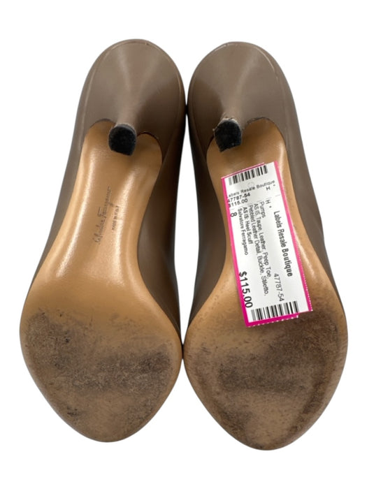 Salvatore Ferragamo Shoe Size 8 Taupe Leather Peep Toe Buckle Stiletto Pumps Taupe / 8