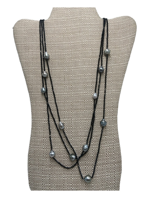 S. Carter Designs Black & Gray Pearls Spinel beads Texture Block Necklace Black & Gray