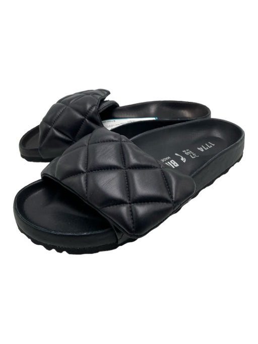 Birkenstock Shoe Size 37 Black Leather Quilted Open Toe & Heel Velcro Sandals Black / 37