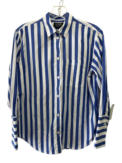 J Crew Size 0 Blue & White Organic Cotton Long Sleeve Stripe Blouse Top Blue & White / 0
