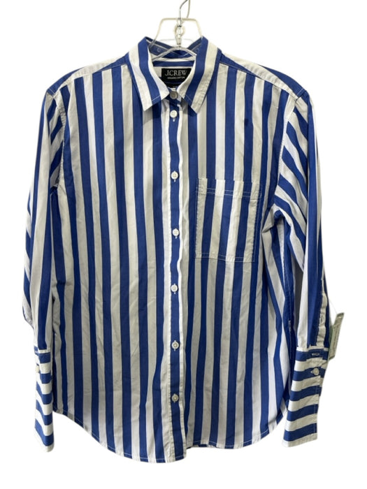 J Crew Size 0 Blue & White Organic Cotton Long Sleeve Stripe Blouse Top Blue & White / 0