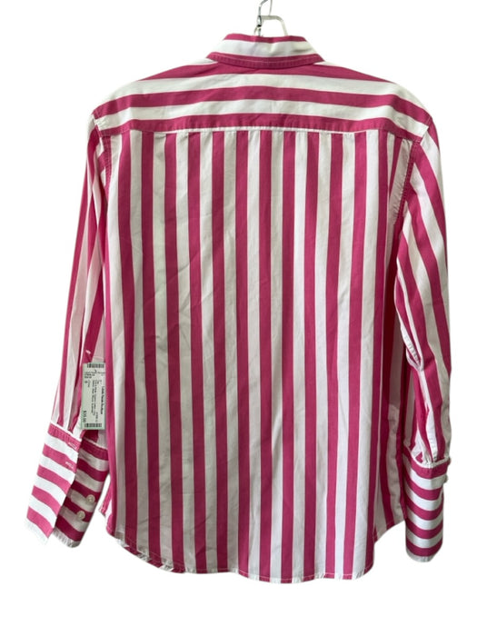 J Crew Size 0 Pink & White Organic Cotton Long Sleeve Stripe Blouse Top Pink & White / 0
