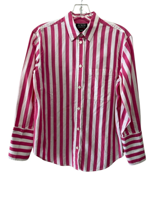 J Crew Size 0 Pink & White Organic Cotton Long Sleeve Stripe Blouse Top Pink & White / 0