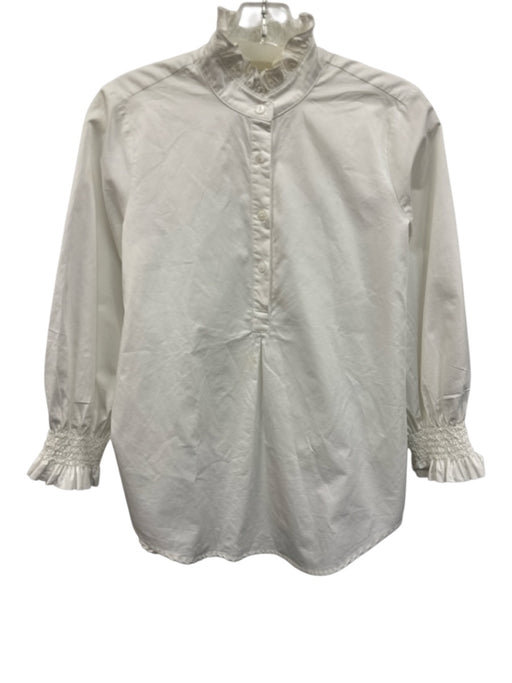 Tuckernuck Size XS White Cotton Ruffle Mock Collar Buttons Top White / XS