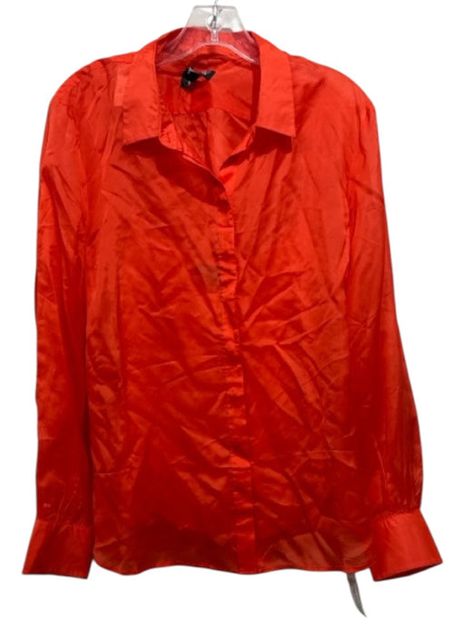 J Crew Size 14 Hot Orange Viscose Long Sleeve Solid Sheer Button Up & Collar Top Hot Orange / 14