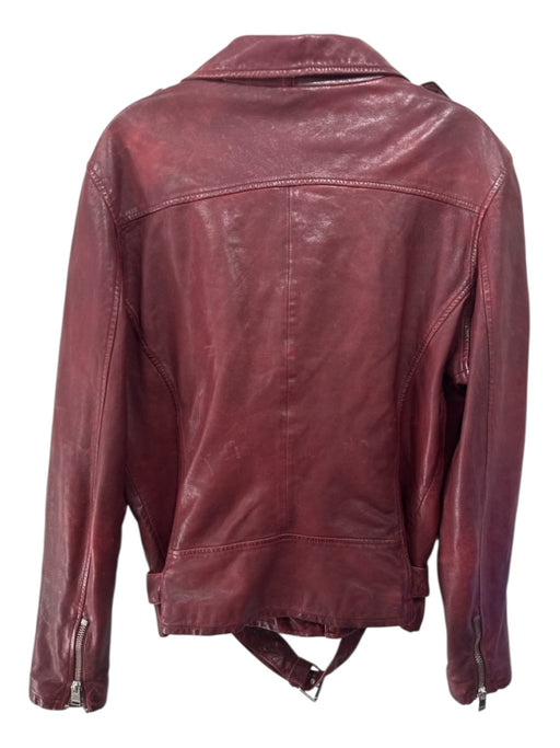 Lamarque Size XL Burgundy Red Lamb leather Zip Detail Belted Epaulettes Jacket Burgundy Red / XL