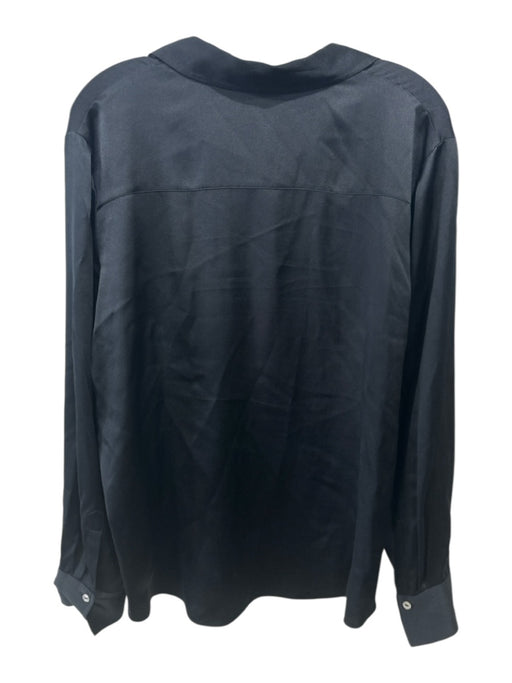 Vince Size XL Black Silk Button Up Long Sleeve Chest Pockets Top Black / XL