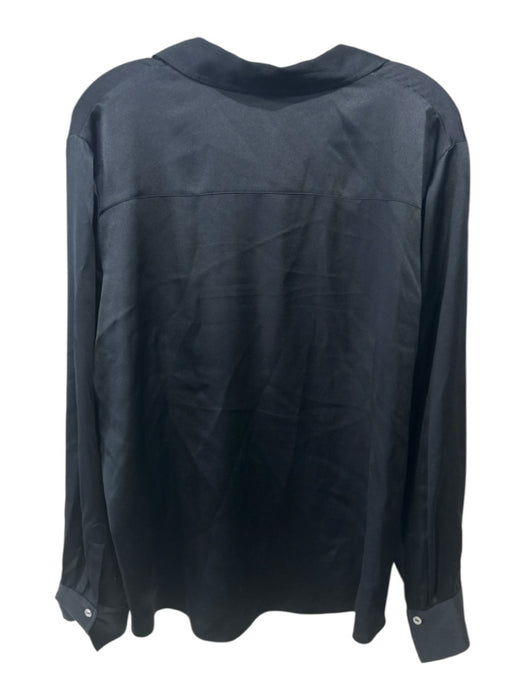 Vince Size XL Black Silk Button Up Long Sleeve Chest Pockets Top Black / XL