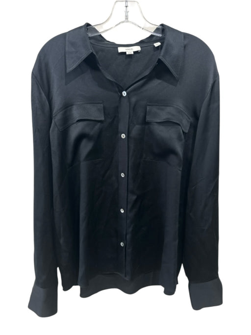 Vince Size XL Black Silk Button Up Long Sleeve Chest Pockets Top Black / XL