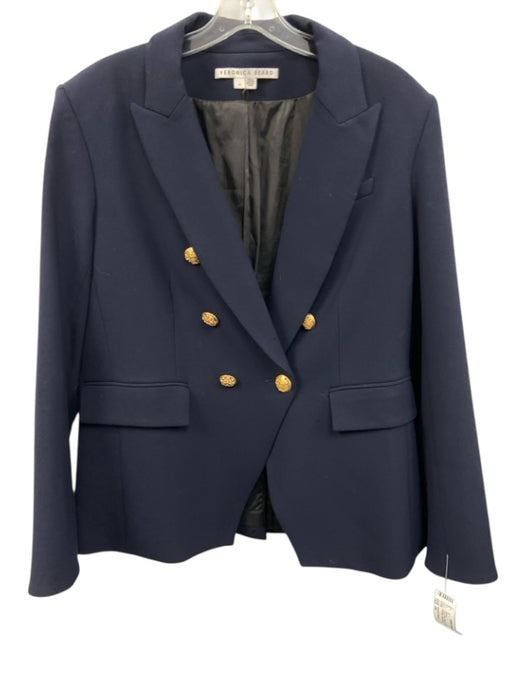 Veronica Beard Size 14 Navy Poly Blend One Button Lapels Pockets Blazer Navy / 14