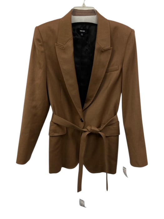 ME+EM Size 10 Brown & Black Wool Blend One Button Tie belt Pockets Pants Set Brown & Black / 10