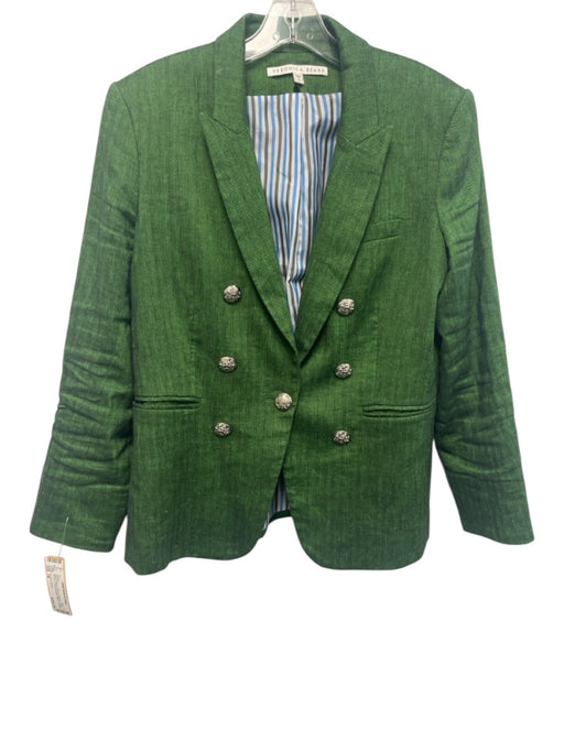 Veronica Beard Size 14 Green Cotton & Elastane Silver Buttons Blazer Jacket Green / 14