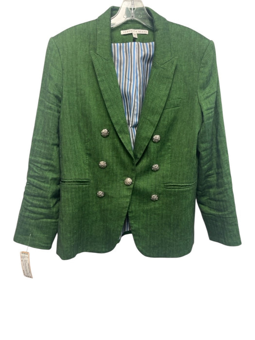 Veronica Beard Size 14 Green Cotton & Elastane Silver Buttons Blazer Jacket Green / 14
