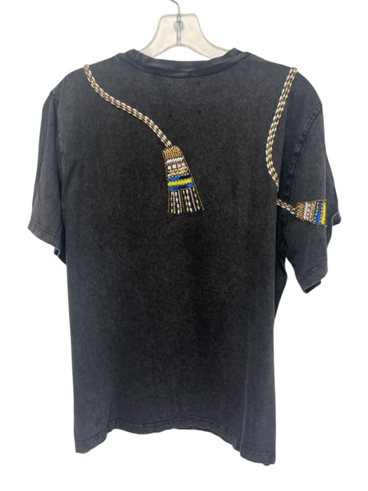 Hayley Menzies Size L Grey Cotton Beaded Short Sleeve T Shirt Top Grey / L