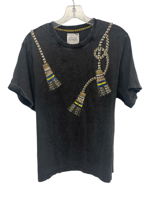 Hayley Menzies Size L Grey Cotton Beaded Short Sleeve T Shirt Top Grey / L