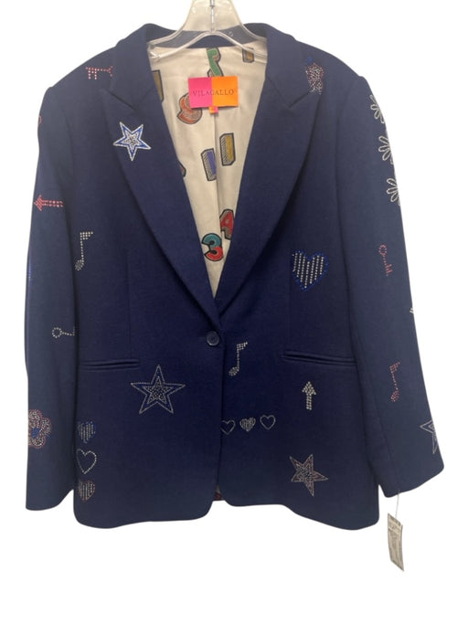 Vilagallo Size 46 Blue Wool & Polyester Embellished 1 Button Blazer Jacket Blue / 46