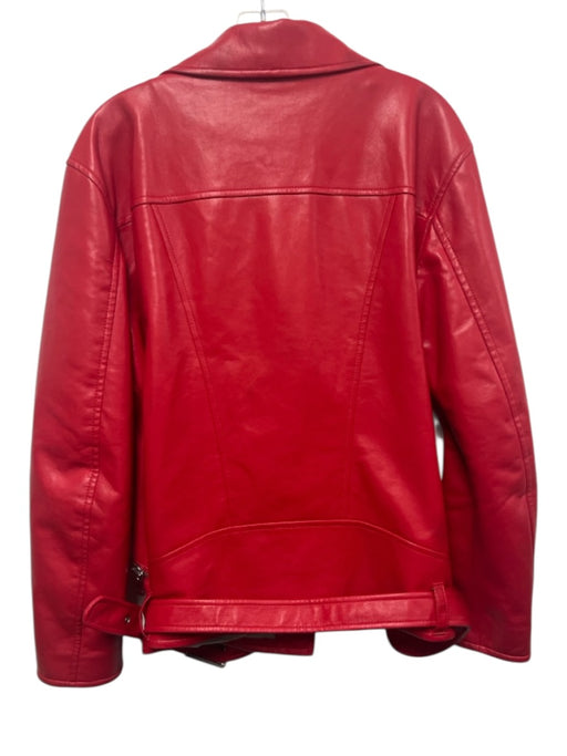 AS by DF Size L Red Leather & PU Zip Detail Belted Moto Jacket Red / L