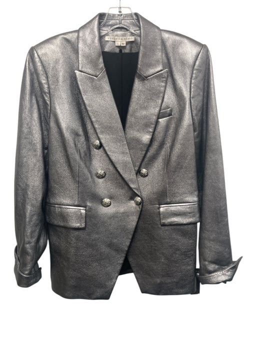 Veronica Beard Size 14 Silver Lamb leather Metallic Silvertone hardware Jacket Silver / 14