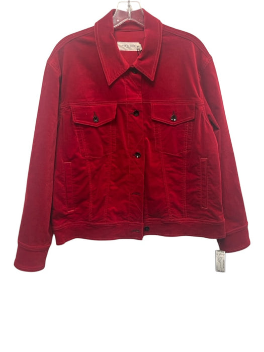 Rag & Bone Size L Red Cotton & Rayon Button Front Pockets Jacket Red / L