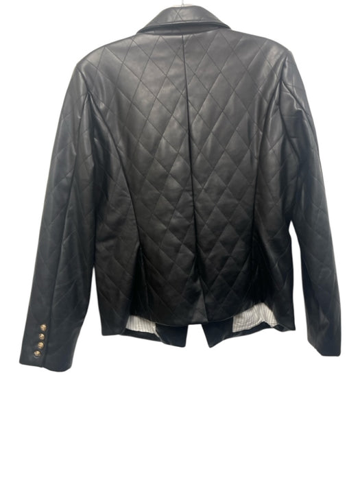 Central Park West Size L Black Polyurethane Double Breasted Quilted Jacket Black / L