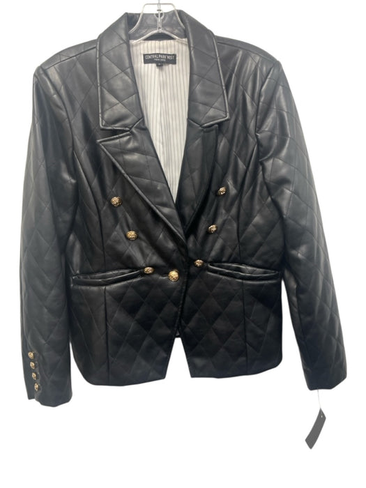 Central Park West Size L Black Polyurethane Double Breasted Quilted Jacket Black / L