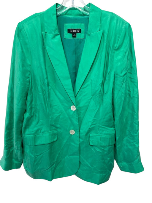 J. Crew Size 8 Green Cupro Blend Single Breasted Flap Pockets Blazer Jacket Green / 8