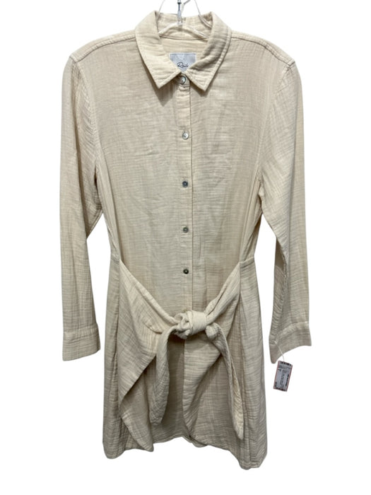 Rails Size S Cream Cotton Gauze Button Front Long Sleeve Tie Detail Dress Cream / S