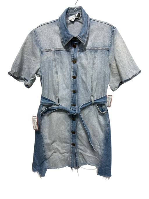 Significant Other Size 6 Light Wash Cotton Denim Short Sleeve Button Front Dress Light Wash / 6